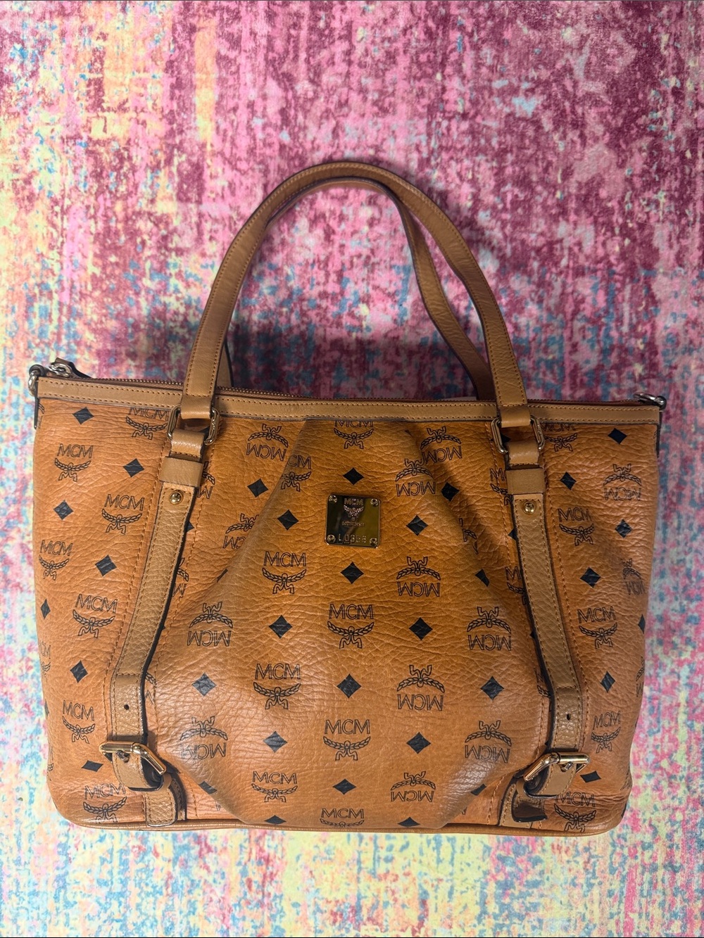 MCM Cognac Visetos Logo Tote